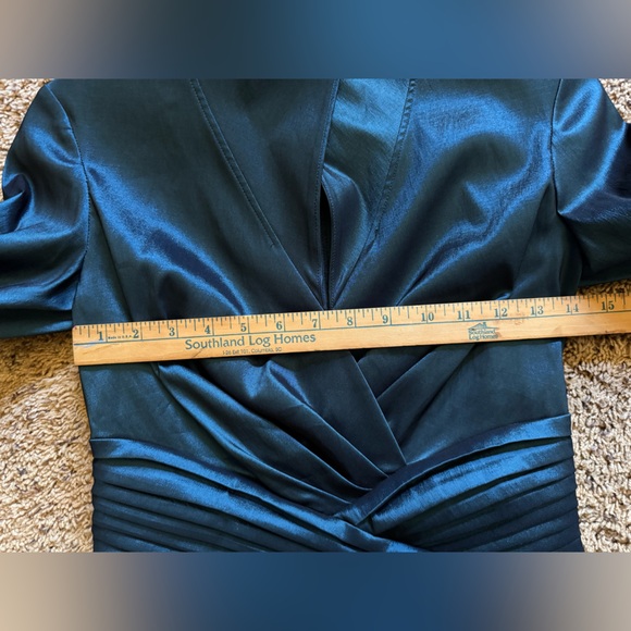 Tadashi Collection Blue Satin Pleated Wrap Blouse Size 2 - Picture 4 of 7